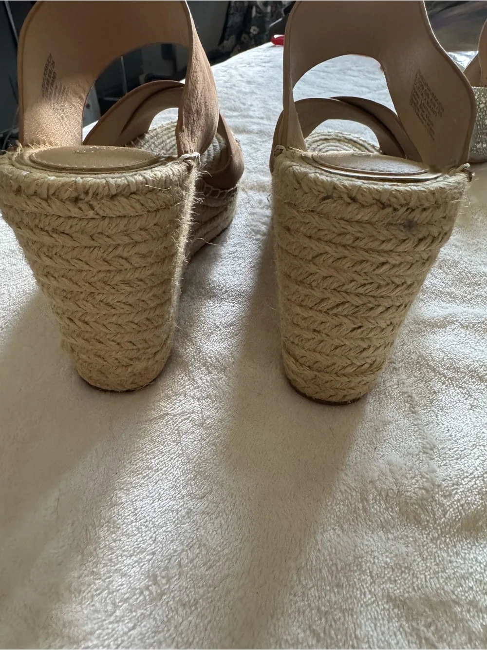 Kenneth Cole Tan Double-Band Espadrille Slide Wedges